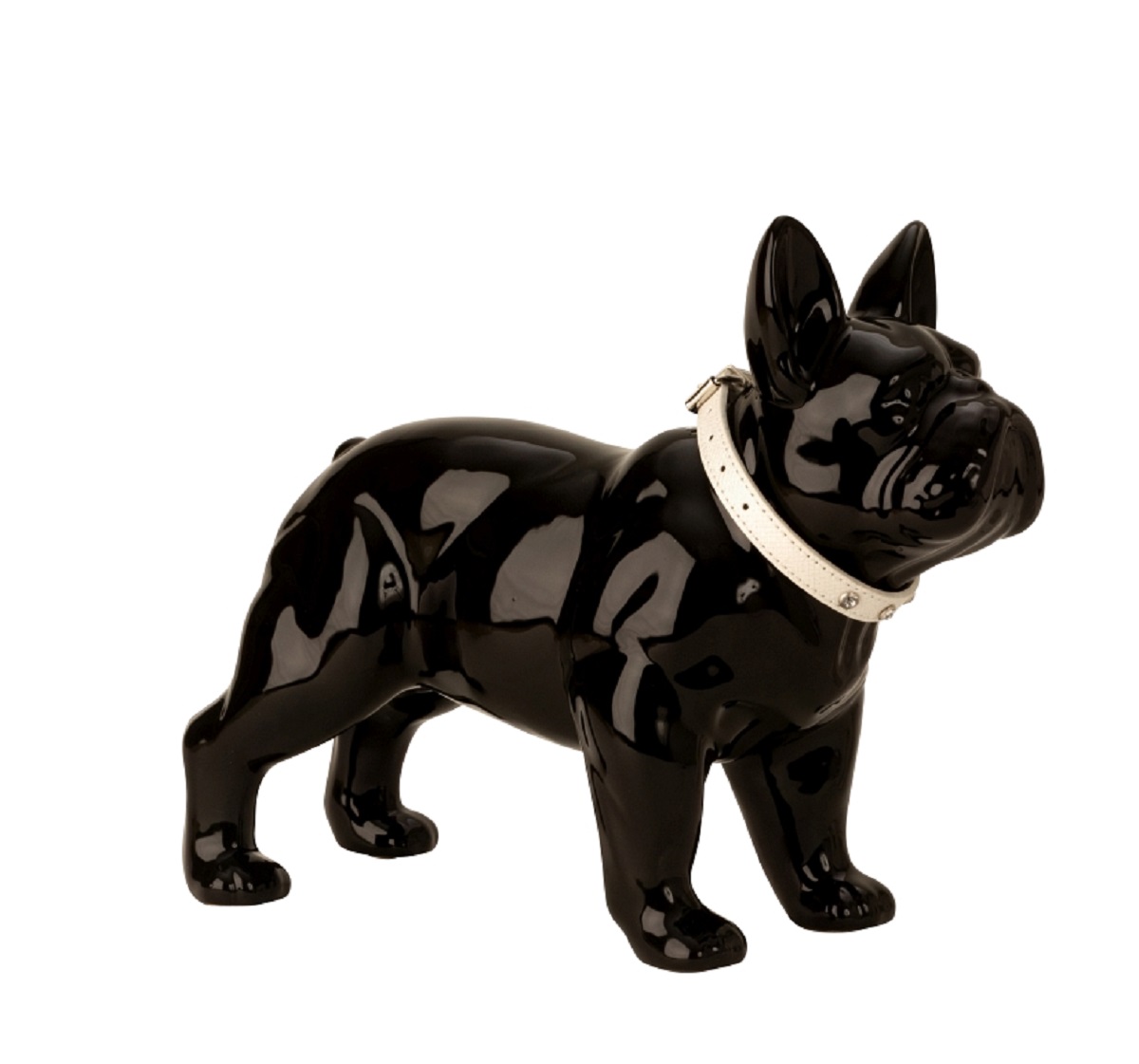 Bulldogge Schwarz oder Weiss mit Halsband Hund Dekofigur Stehohren